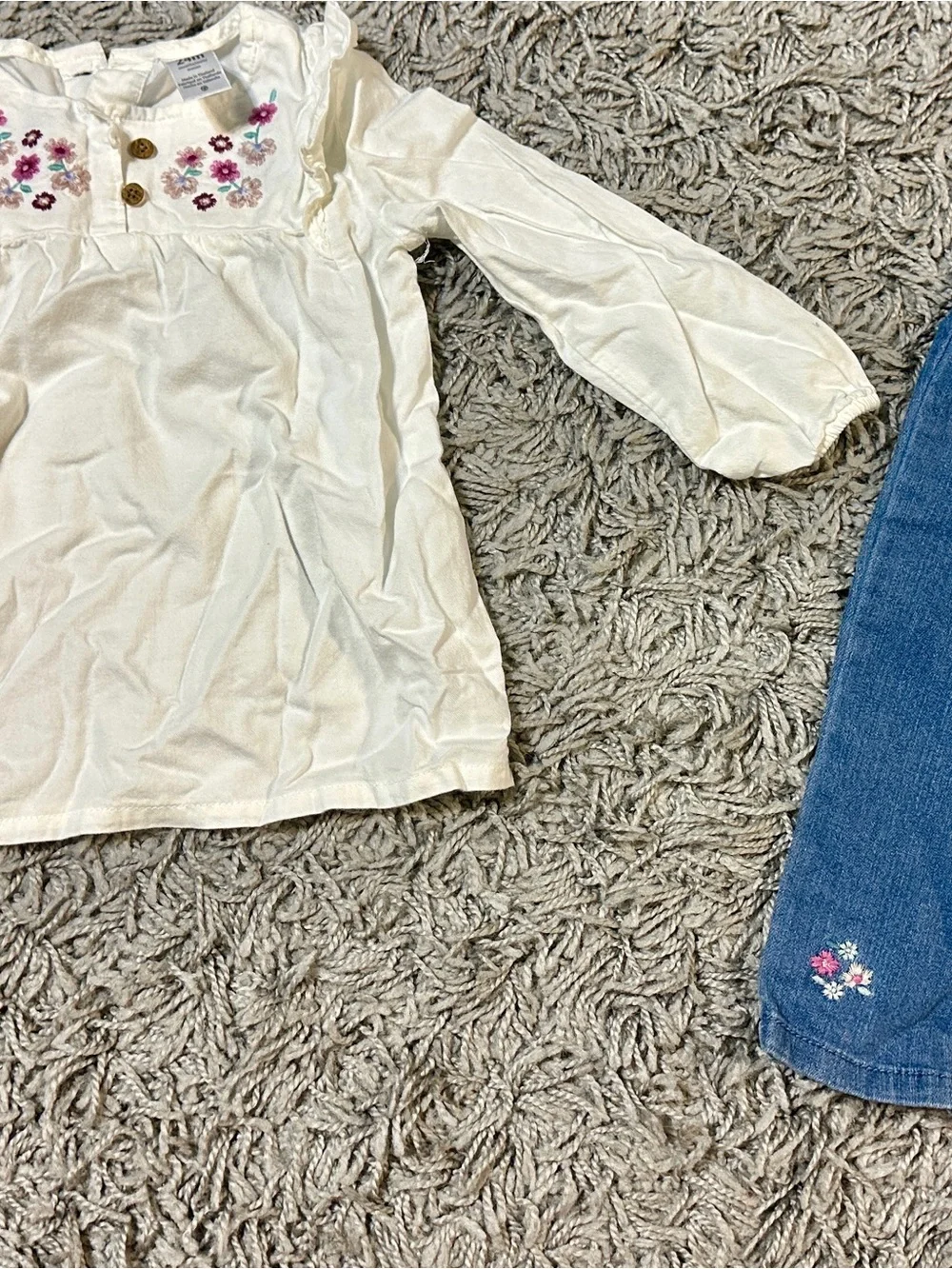 Carter's Mint Green Pants, Jeans, Mauve Top and White Long Sleeve Shirt